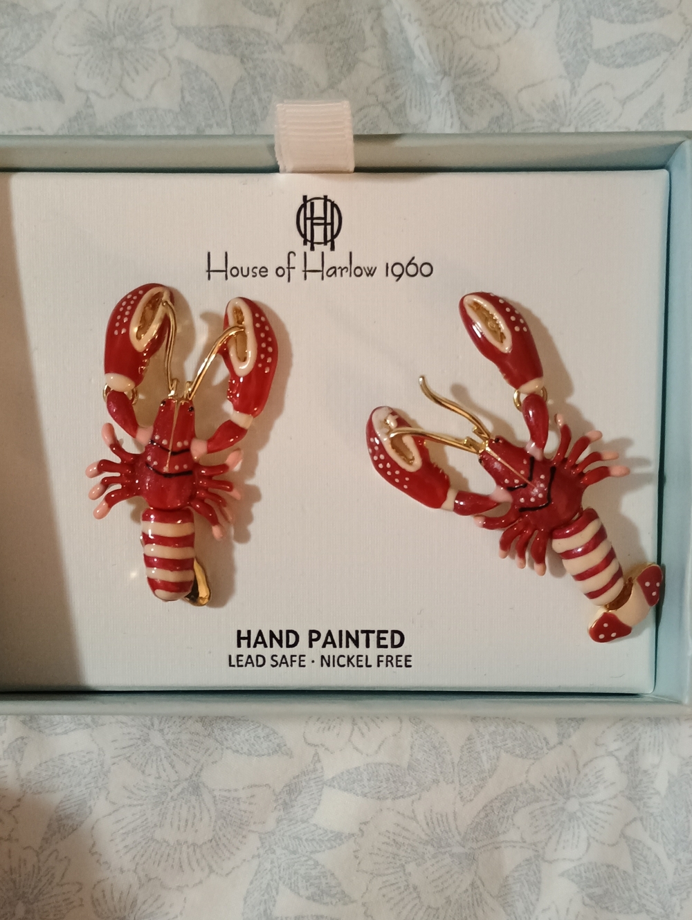 NIB House of Harlow 1960 Hand Painted Enamel Lobster Earrings Viral On TIKTOK